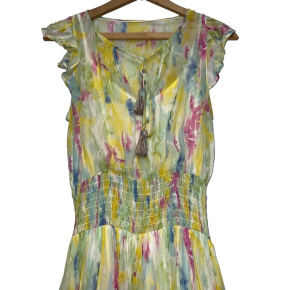 By Anthropologie Watercolor Maxi Dress Size 4 - Picture 7 of 14